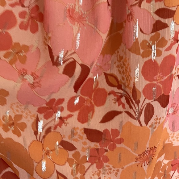 Relist9/28 LC Lauren Conrad floral print dress ruffle & metallic details boho XS - Picture 8 of 17